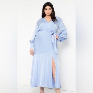 ELOQUII NWT Strong Shoulder Satin Maxi Dress Sz 16 Wedding Guest Great Details